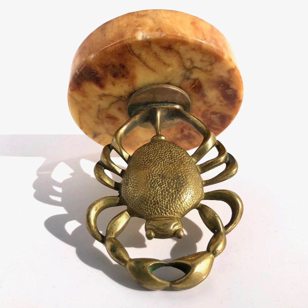 brass crab statue on marble nautical ocean astrological cancer vintage sculpture - Picture 11 of 13